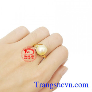 Nhẫn ngọc vàng ngọc trai hồng