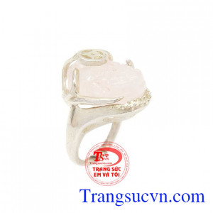 Nhẫn nữ bạc tỳ hưu thạch anh hồng thiên nhiên,nhẫn bạc tỳ hưu thạch anh hồng, nhẫn bạc nữ đeo hộ mệnh hỏa thu tài lộc