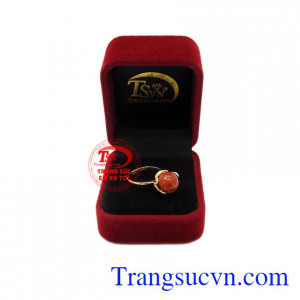 Nhẫn nữ đá san hô vàng 14k thiên nhiên.
