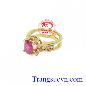Nhẫn nữ vàng gắn đá quý ruby thiên nhiên