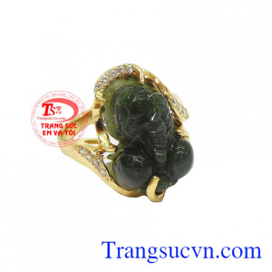 Nhẫn tỳ hưu 14k jadeite