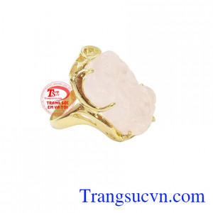 Nhẫn vàng màu tinh tế gắn tỳ hưu đá thiên nhiên, mang lại may mắn