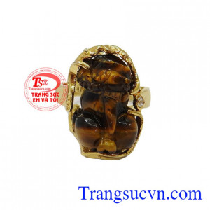 Nhẫn vàng tỳ hưu đá mắt hổ