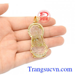 Phật quan âm thạch anh tóc bọc vàng đẹp.