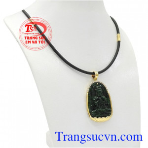 Bộ trang sức phật jadeite tuổi mùi-tuổi thân là sự kết hợp ngọc cẩm thạch thiên nhiên và vàng tây 14k bền đẹp.
