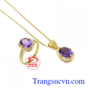 Bộ trang sức vàng thạch anh tím đẹp, chất lượng.