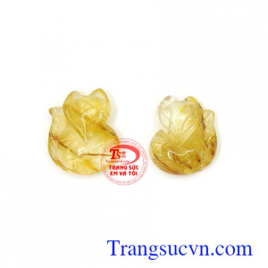 Cặp hồ ly thạch anh tóc thịnh vượng, hồ ly thạch anh tóc vàng thiên nhiên cao cấp chạm khắc đẹp, chất lượng cao