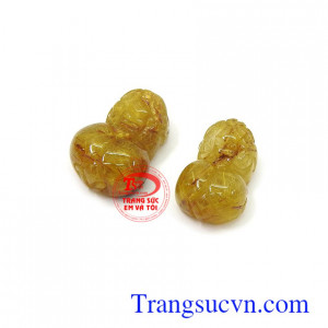 Cặp tỳ hưu thạch anh tóc an nhiên chạm khắc tinh xảo, màu sắc tươi sáng, phù hợp làm mặt nhẫn, mặt dây chuyền thời trang và phong thủy