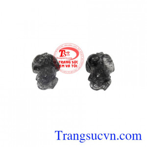 Sản phẩm bán theo cặp thích hợp làm mặt dây hoặc nhẫn đôi cho các cặp tình nhân,Cặp tỳ hưu thạch anh tóc đen đại cát