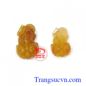 Cặp tỳ hưu thạch anh tóc thành công màu sắc đẹp, chất lượng cao, chạm khắc tinh xảo, sắc nét