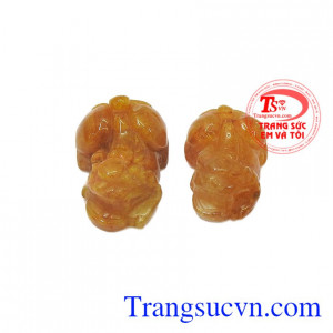 Sản phẩm thích hợp làm mặt dây, mặt nhẫn. Cặp tỳ hưu thạch anh tóc thiên nhiên