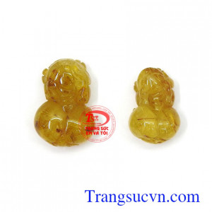 Cặp tỳ hưu thạch anh tóc vàng bình an phù hợp làm mặt dây chuyền, mặt nhẫn đeo thời trang và phong thủy