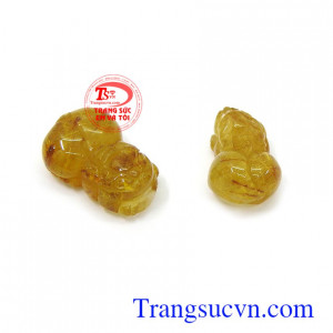 Cặp tỳ hưu thạch anh tóc vàng bình an chế tác đẹp, chất lượng đá cao cấp