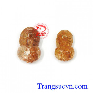 Cặp tỳ hưu thạch anh tóc vàng tài lộc thiên nhiên màu sắc đẹp, chất lượng cao