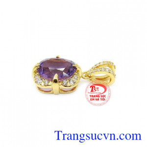 Mặt dây thạch anh tím bọc vàng có giấy kiểm định. 