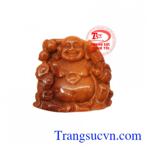 Mặt phật Di Lặc ngọc cẩm thạch huyết được chế tác tinh tế, đẹp mắt.