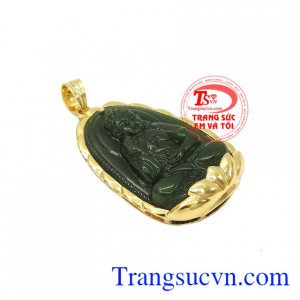 Mặt phật nepherite tuổi tuất-tuổi hợi được chế tác từ ngọc cẩm thạch thiên nhiên và vàng tây 14k.