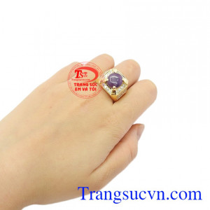 Nhẫn nam vàng Sapphire đẹp có giấy kiểm định đá quý.