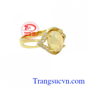 Nhẫn nữ vàng gắn đá Opal thiên nhiên dành cho phái đẹp, đeo hợp thời trang và quý phái
