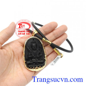 Trang sức nam gắn đá quý. Bộ trang sức phật obsidian tuổi sửu-dần