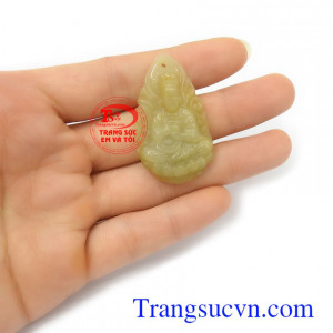 Mặt phật bà ngọc cẩm thạch vàng phù hợp bọc vàng hoặc bạc đeo thời trang và phong thủy