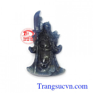 Mặt Quan Vân Trường sapphire tài lộc bền đẹp, chất lượng, chế tác, bọc vàng, bạc theo yêu cầu