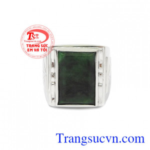 Nhẫn nam ngọc cẩm thạch phong cách kết hợp ngọc cẩm thạch thiên nhiên và vàng trắng 10k bền đẹp. 