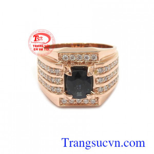 Nhẫn nam vàng hồng sapphire may mắn vàng 14k bền đẹp, chất lượng, sapphire thiên nhiên cao cấp