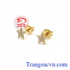 Đôi hoa tai nhỏ được chế tác từ vàng 10k, sáng bóng, bền đẹp,Hoa tai nữ vàng ngôi sao