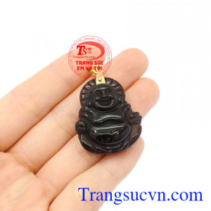 Mặt dây Di Lặc thạch anh khói đẹp.