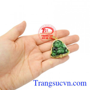 Mặt phật Di Lặc Jadeite thịnh vượng vàng 14 k chất lượng.