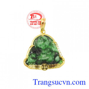 Mặt phật Di Lặc Jadeite thịnh vượng là sản phẩm được chế tác từ vàng 14k và đá Jadeite thiên nhiên.