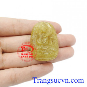 Mặt phật tuổi dậu thạch anh tóc vàng có thể bọc vàng hoặc bạc để làm mặt dây.