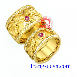 Nhẫn cưới Rồng Phượng ruby sao thiên nhiên