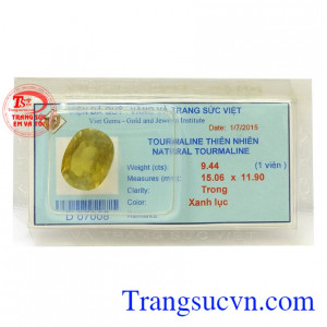 Tourmaline vàng lục màu sắc tươi sáng, trong suốt, chất lượng đá cao cấp