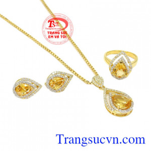 Bộ trang sức Citrine sang trọng thiên nhiên.