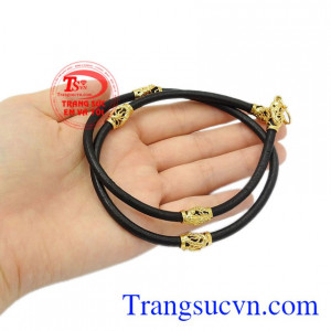 Dây chuyền nam da bọc rồng vàng 10k
