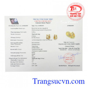 Hoa tai nữ thạch anh vàng