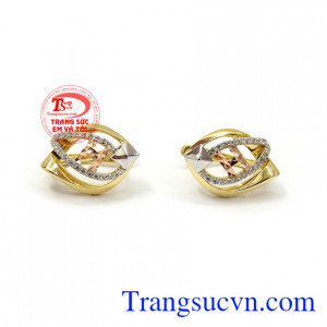 Hoa tai nữ vàng dịu dàng 18k sản xuất theo công nghệ 3D của Hàn Quốc kết hợp ba màu tươi sáng độc đáo