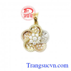 Mặt dây hoa vàng đẳng cấp nhập khẩu Hàn Quốc kiểu dáng đẹp, đính đá độc đáo,Mặt dây hoa vàng đẳng cấp