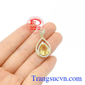 Mặt dây nữ Citrine thiên nhiên vàng 14k.