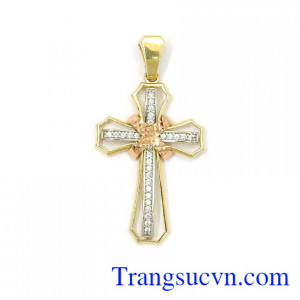 Mặt thánh giá vàng bình an 18k chế tác theo công nghệ 3D mới nhất của Hàn Quốc đường nét tinh xảo, sắc nét và thời trang