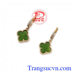 Ngọc Nephrite mang lại may mắn, hạnh phúc và bình an cho chủ nhân,Hoa tai nữ vàng ngọc Nephrite