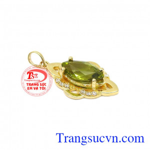 Mặt dây kết hợp đá peridot thiên nhiên cùng vàng tây 14k bền đẹp,Mặt dây peridot sang trọng
