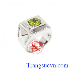 Nhẫn bạc nam Peridot được thiết kế 3D sang trọng, thời trang đính kèm đá Peridot thiên nhiên