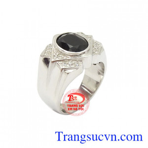 Nhẫn bạc nam Sapphire quyền lực kiểu dáng độc đáo, thời trang và sang trọng, phù hợp phong cách phái mạnh