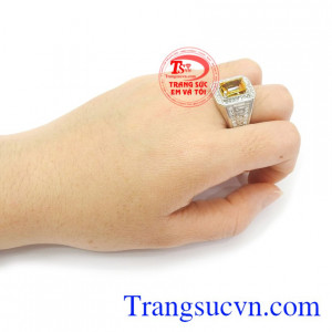 Nhẫn bạc nam thạch anh vàng cá tính