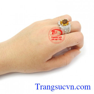 Nhẫn bạc thạch anh vàng đẳng cấp