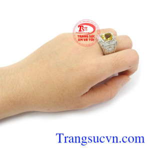 Nhẫn bạc thạch anh vàng mạnh mẽ