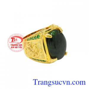 Nhẫn nam vàng tây ngọc cẩm thạch may mắn.
